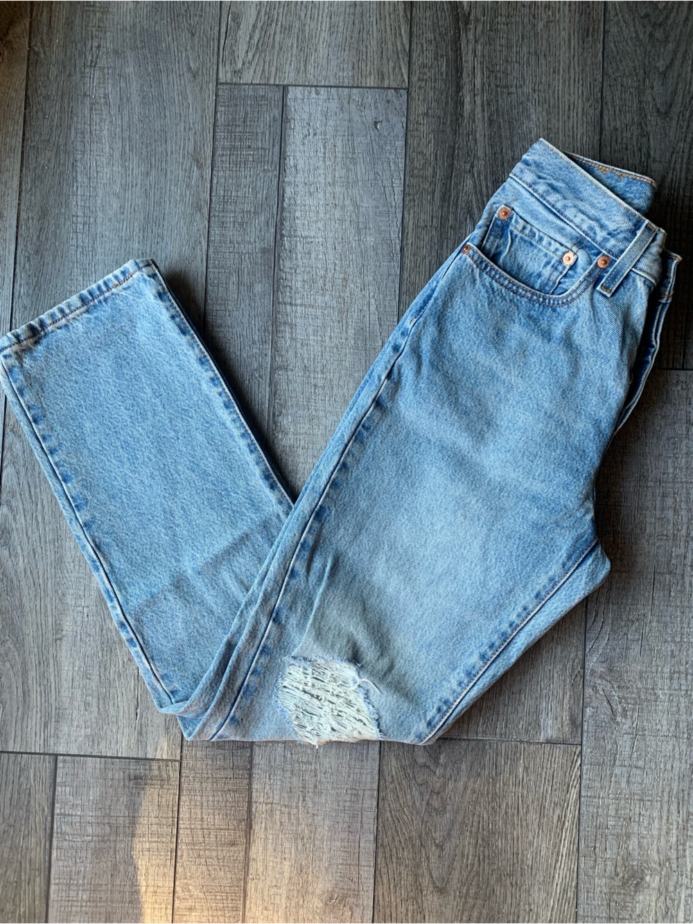 Levi's Light Blue Straight Jeans with Knee Distress